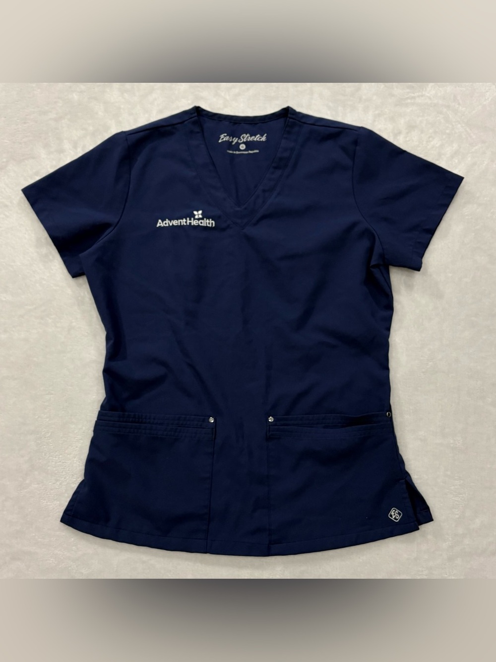 AdventHealth Easy Stretch Navy Blue V-Neck Scrub Top Women’s Size XS